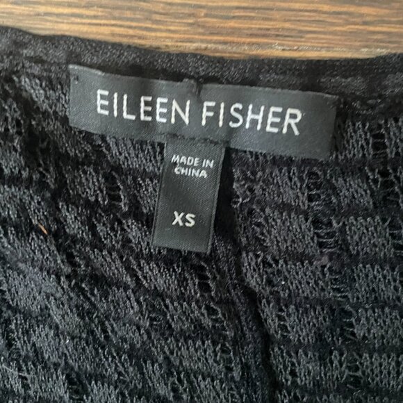 Eileen Fisher Black Silk Blend Open Waterfall Cardigan Crinkly Knit-Sz. XS - Picture 2 of 8